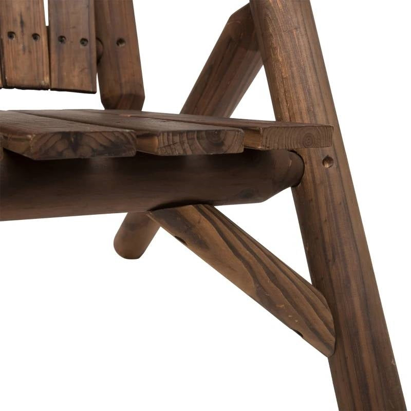 Close-up of the Adirondack Patio 2 Chair Lounger with Center Coffee Table Brown showcasing natural fir wood and craftsmanship.
