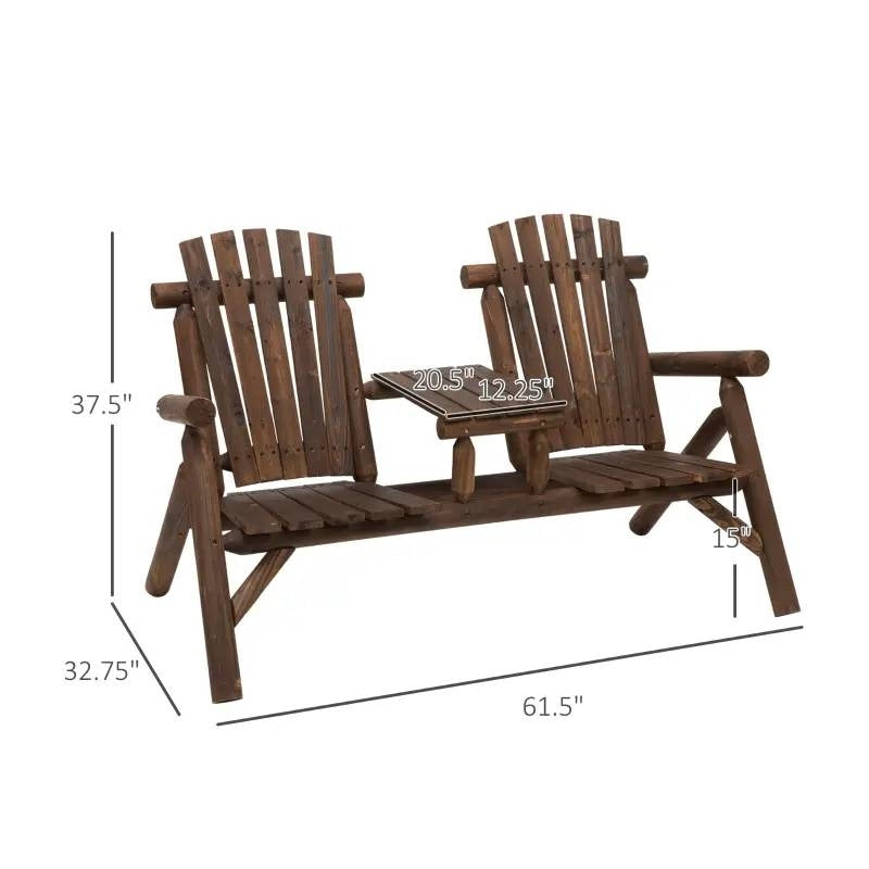 Adirondack Patio 2 Chair Lounger with Center Coffee Table Brown, ergonomic fir wood design for outdoor lounging.
