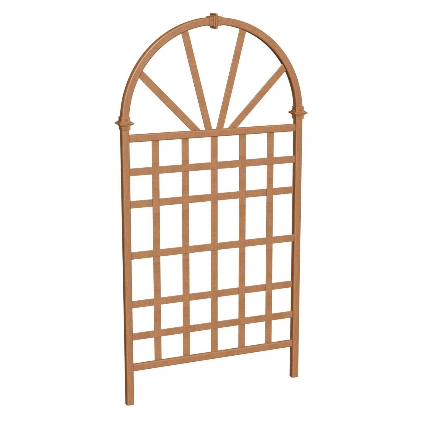 77-inch Outdoor Light Brown Vinyl Lattice Garden Trellis with Arched Top for climbing plants and privacy screen