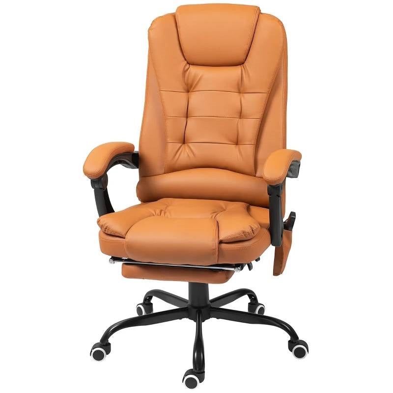 Brown 7 Mode Vibrating High Back Executive Massage Adjustable Office Chair with padded armrests and retractable footrest
