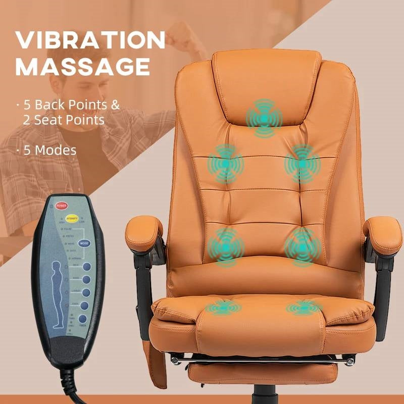 Brown 7 Mode Vibrating High Back Executive Massage Adjustable Office Chair with 7 massage nodes and remote control