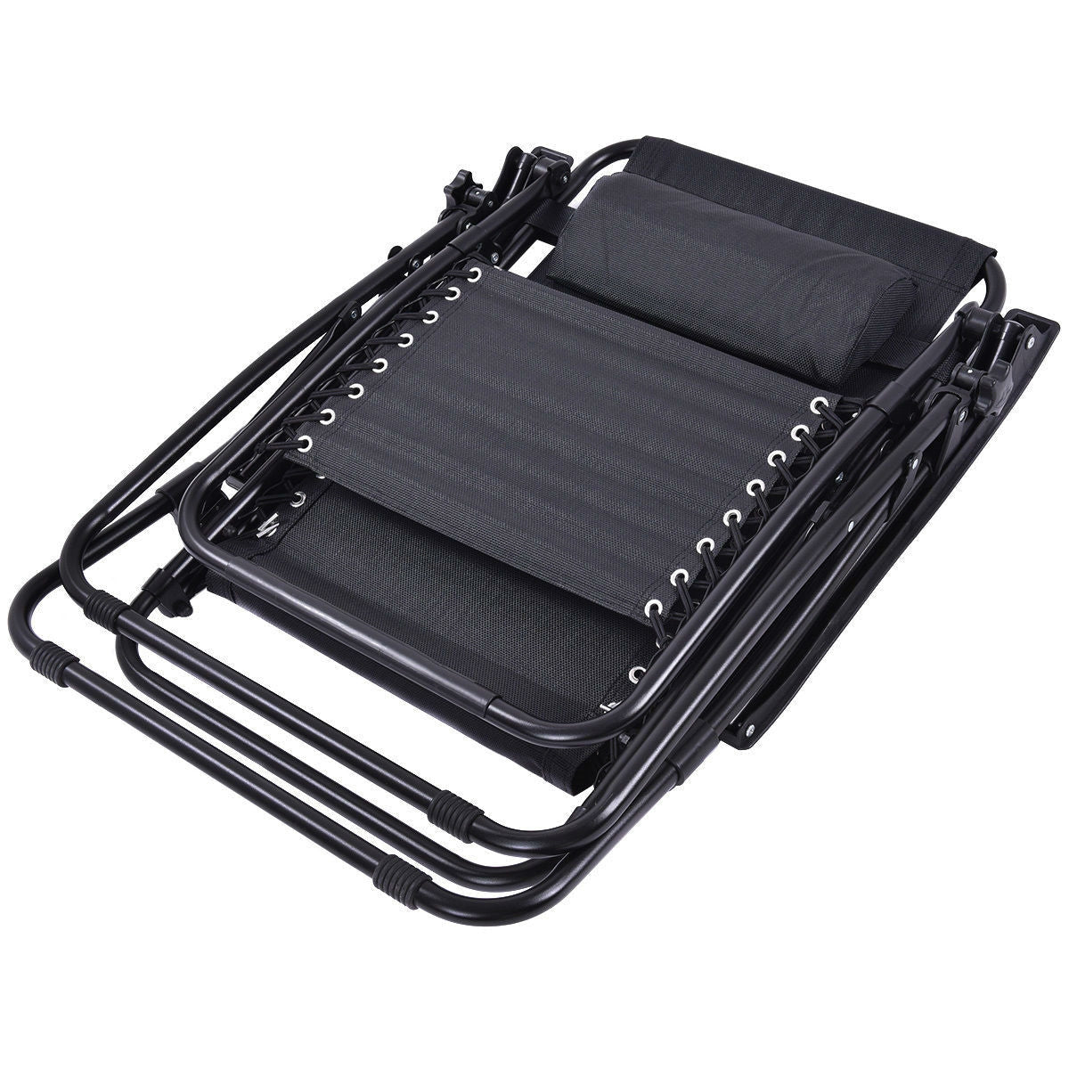 Folded Set of 2 Black Folding Outdoor Zero Gravity Lounge Chair Recliner for patio or garden use
