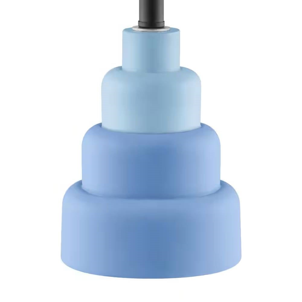 Small Blue Desk Light Table Lamp with White Fabric Shade for Bedside Nightstand showcasing its modern blue resin base design.