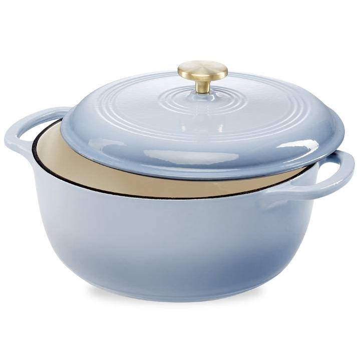 6 Quart Large Baby Blue Enamel Cast-Iron Dutch Oven Kitchen Cookware with lid, perfect for versatile cooking and baking needs.