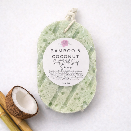 Goat Milk Soap Infused Sponge- Bamboo & Coconut Scented - Lasts up to 6 weeks