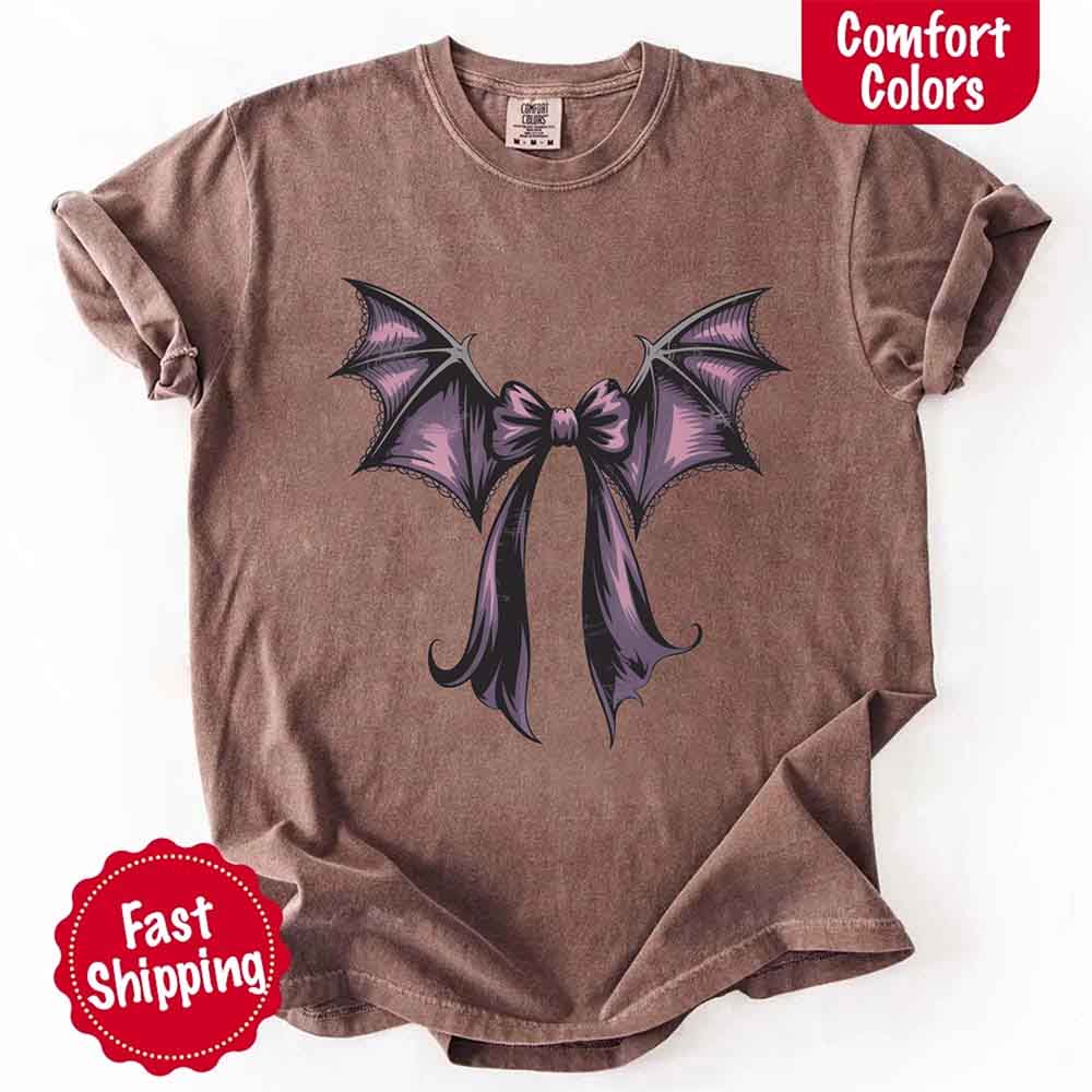 Bat Bow Comfort Colors Shirt – Trendy Halloween Tee