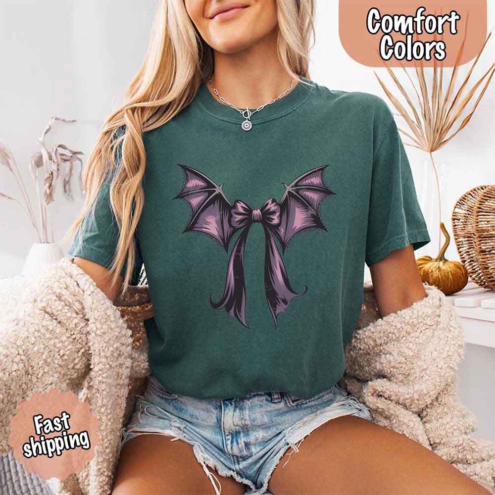 Bat Bow Comfort Colors Shirt – Trendy Halloween Tee