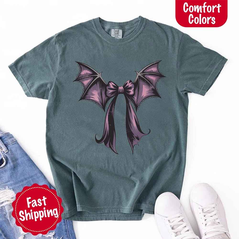 Bat Bow Comfort Colors Shirt – Trendy Halloween Tee