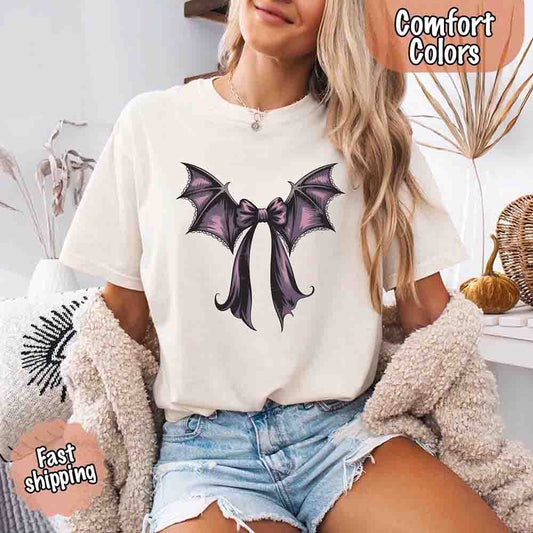 Bat Bow Comfort Colors Shirt – Trendy Halloween Tee