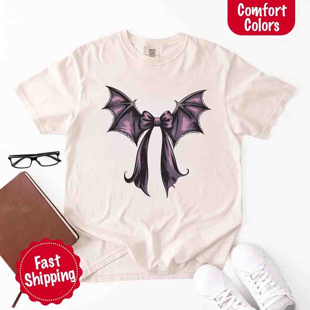 Bat Bow Comfort Colors Shirt – Trendy Halloween Tee