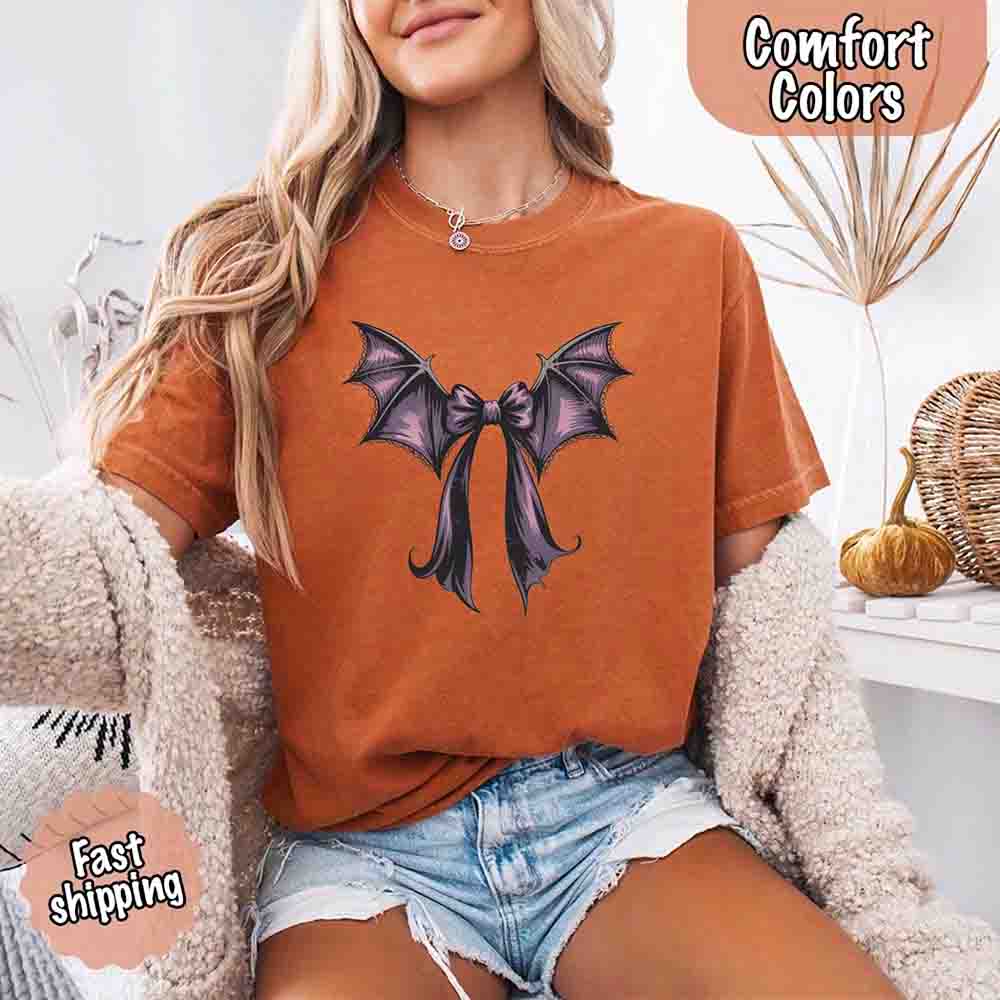 Bat Bow Comfort Colors Shirt – Trendy Halloween Tee