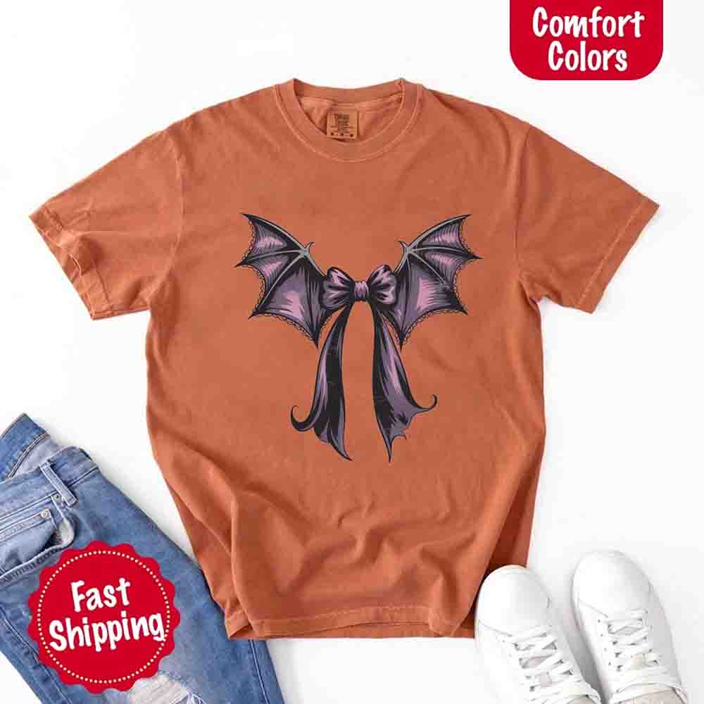 Bat Bow Comfort Colors Shirt – Trendy Halloween Tee