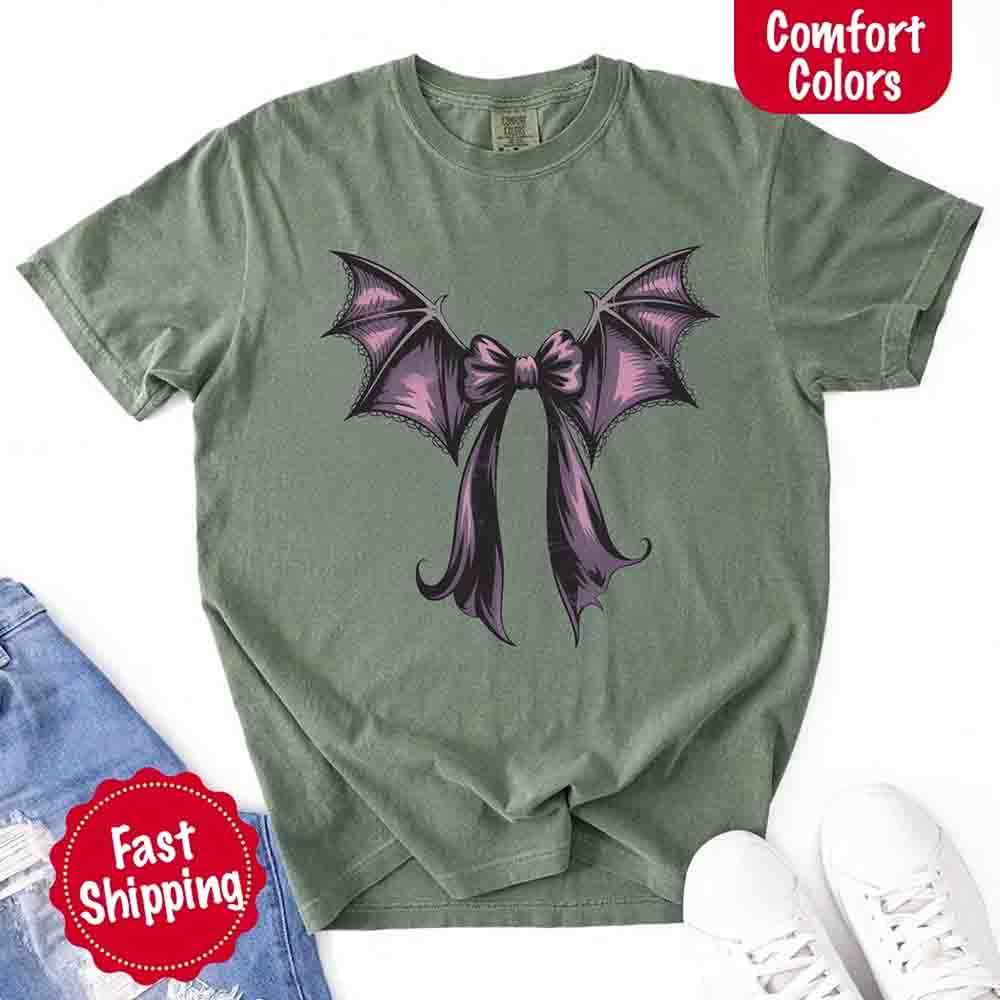 Bat Bow Comfort Colors Shirt – Trendy Halloween Tee