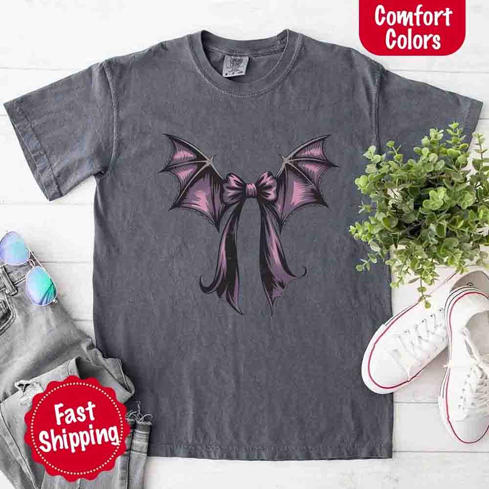 Bat Bow Comfort Colors Shirt – Trendy Halloween Tee