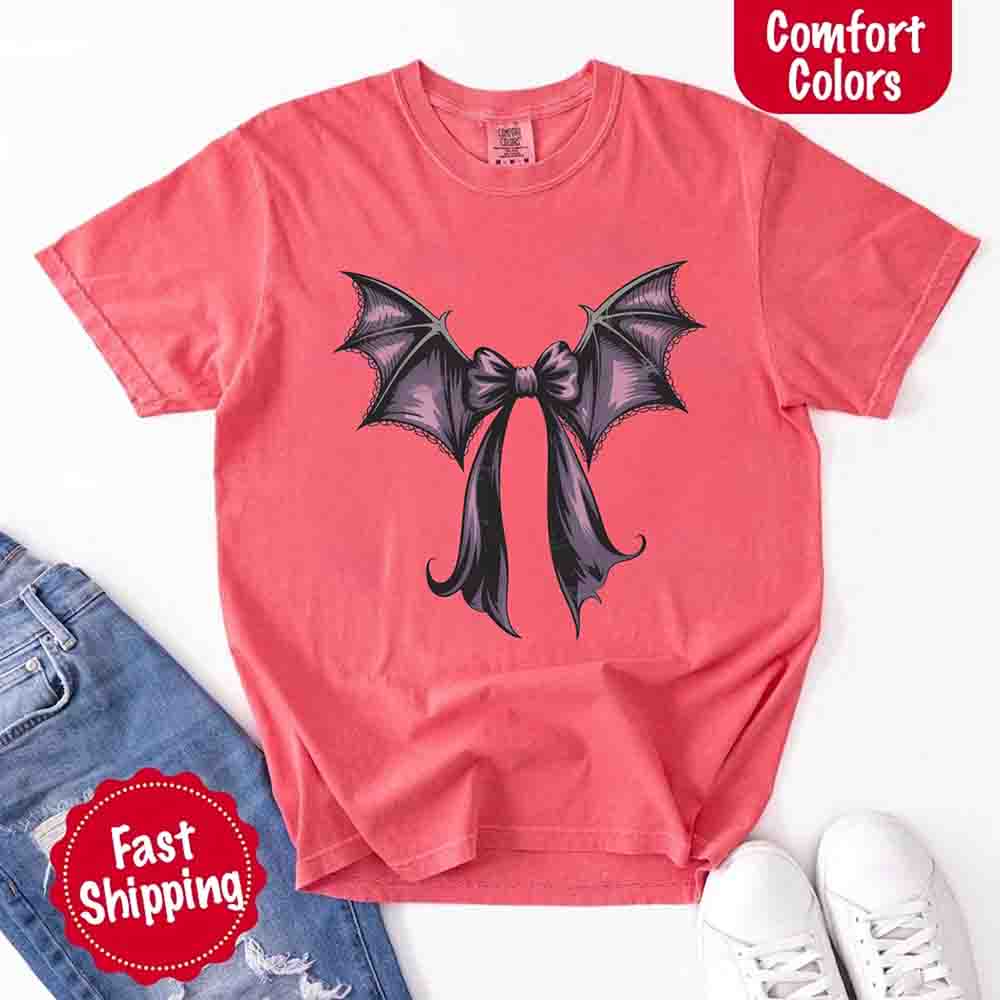 Bat Bow Comfort Colors Shirt – Trendy Halloween Tee