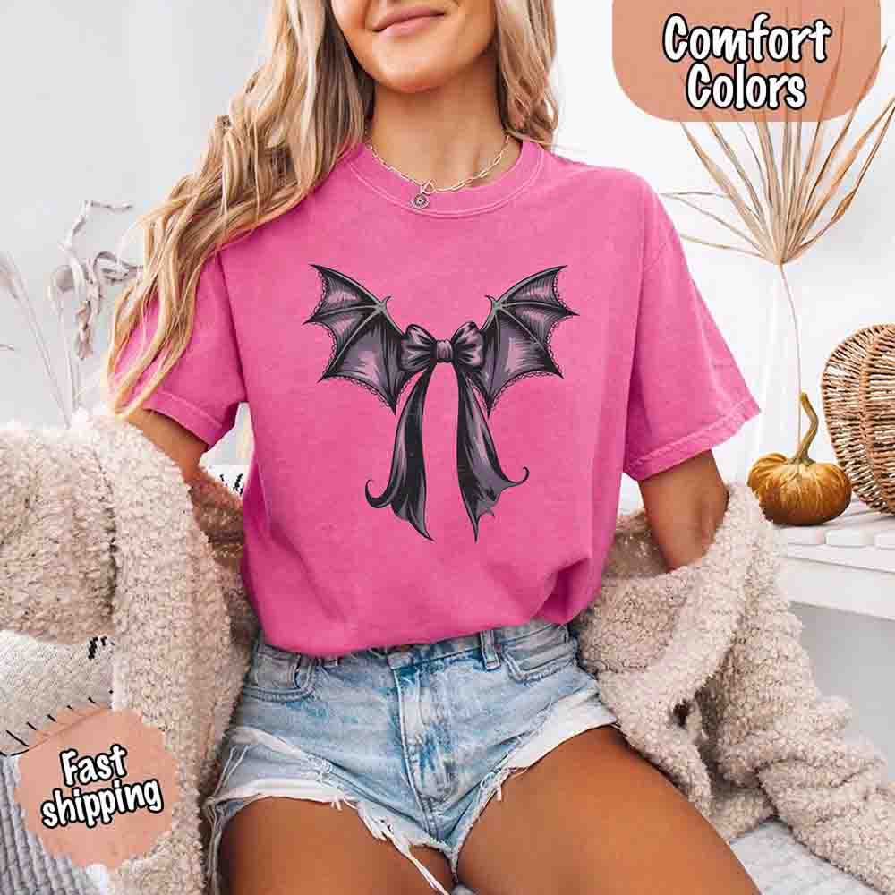Bat Bow Comfort Colors Shirt – Trendy Halloween Tee