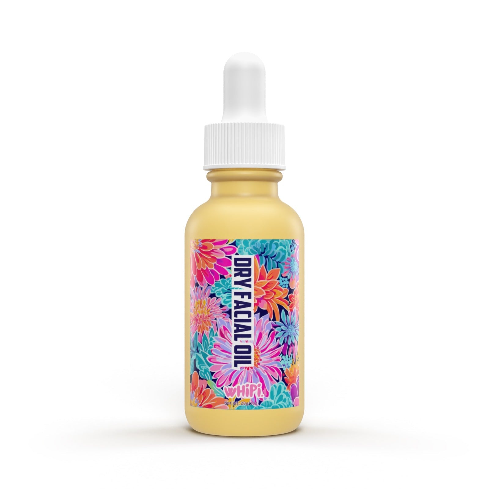 Beautiful Girl—Dry Facial Oil bottle with floral label design, lightweight moisturizer for glowing skin, deep hydration anti-aging formula.