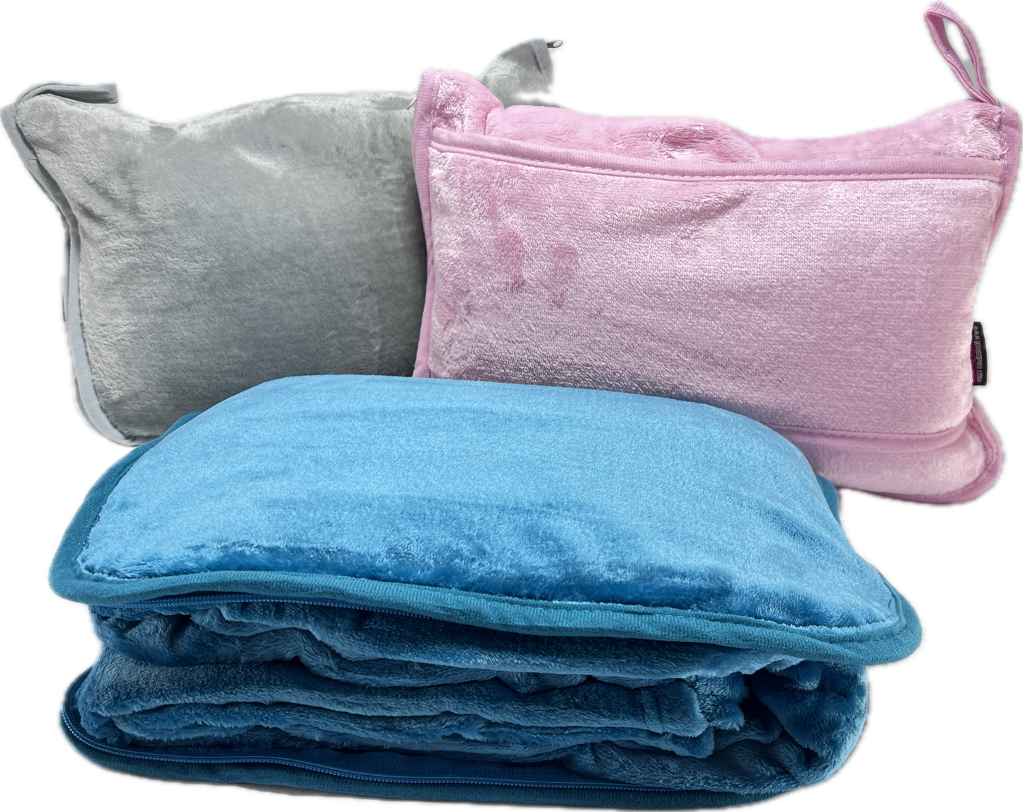 Ultra soft flannel Golf / Travel Blanket with matching carry case in blue, pink, and grey