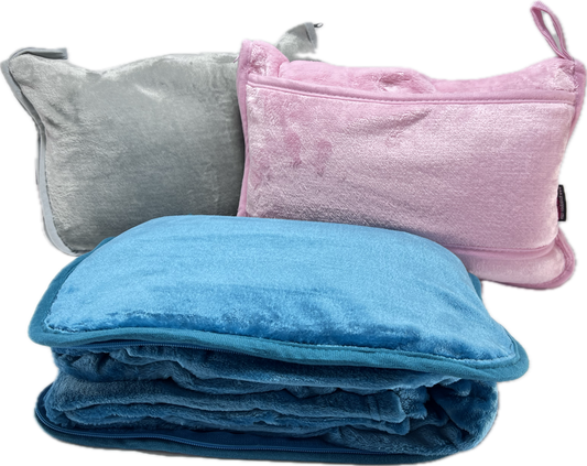 Ultra soft flannel Golf / Travel Blanket with matching carry case in blue, pink, and grey