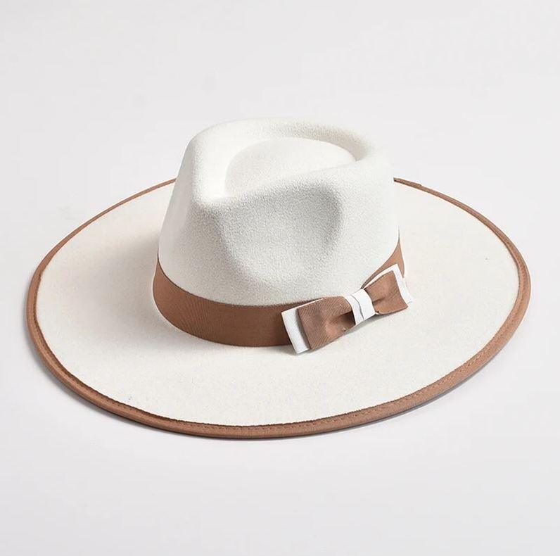 The Magnolia Bow Fedora - Elegant Woolen Fedora Hat for Stylish Cowgirls, Luxury Country Fashion with brown satin ribbon and bow.