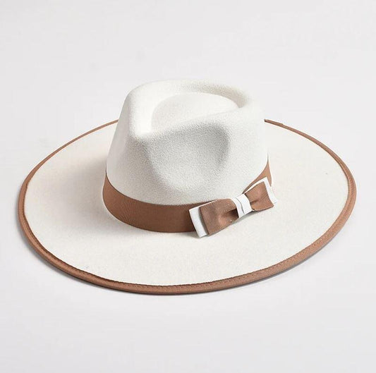 The Magnolia Bow Fedora - Elegant Woolen Fedora Hat for Stylish Cowgirls, Luxury Country Fashion with brown satin ribbon and bow.