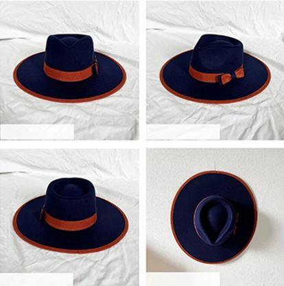 The Magnolia Bow Fedora - Elegant Woolen Fedora Hat for Stylish Cowgirls, Luxury Country Fashion in navy with brown ribbon and bow.