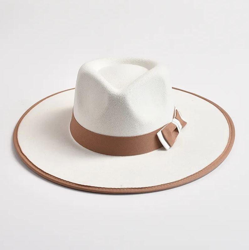 The Magnolia Bow Fedora - Elegant Woolen Fedora Hat for Stylish Cowgirls, Luxury Country Fashion with brown ribbon and white bow