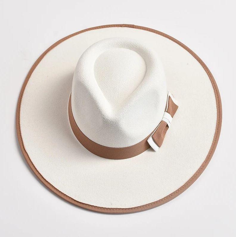 The Magnolia Bow Fedora - Elegant Woolen Fedora Hat for Stylish Cowgirls, Luxury Country Fashion with brown satin ribbon and white bow