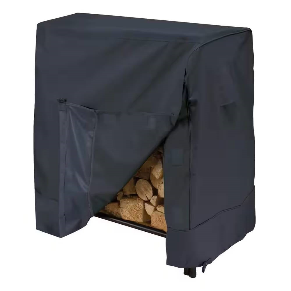 Black Firewood Rack Cover - Fits 4-ft. Log Racks protecting logs from weather elements