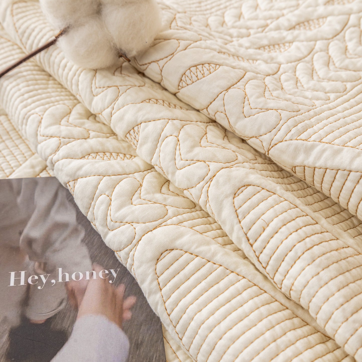 Geometric Textured Cotton Quilted Sofa Cover, Non-Slip Washable Couch Protector with intricate V-shaped stitching