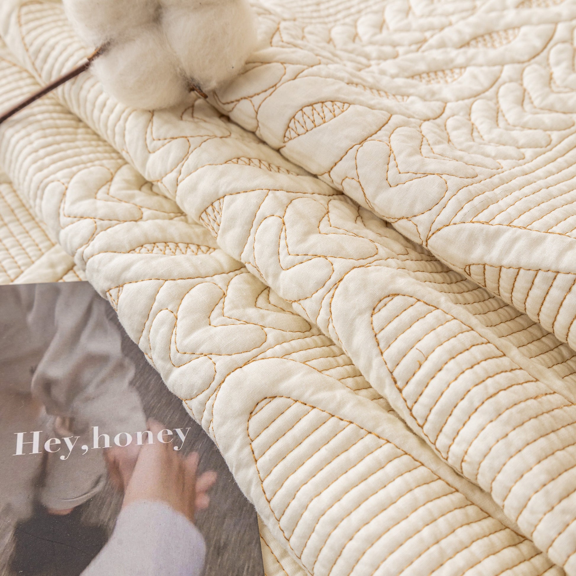 Geometric Textured Cotton Quilted Sofa Cover, Non-Slip Washable Couch Protector with intricate V-shaped stitching
