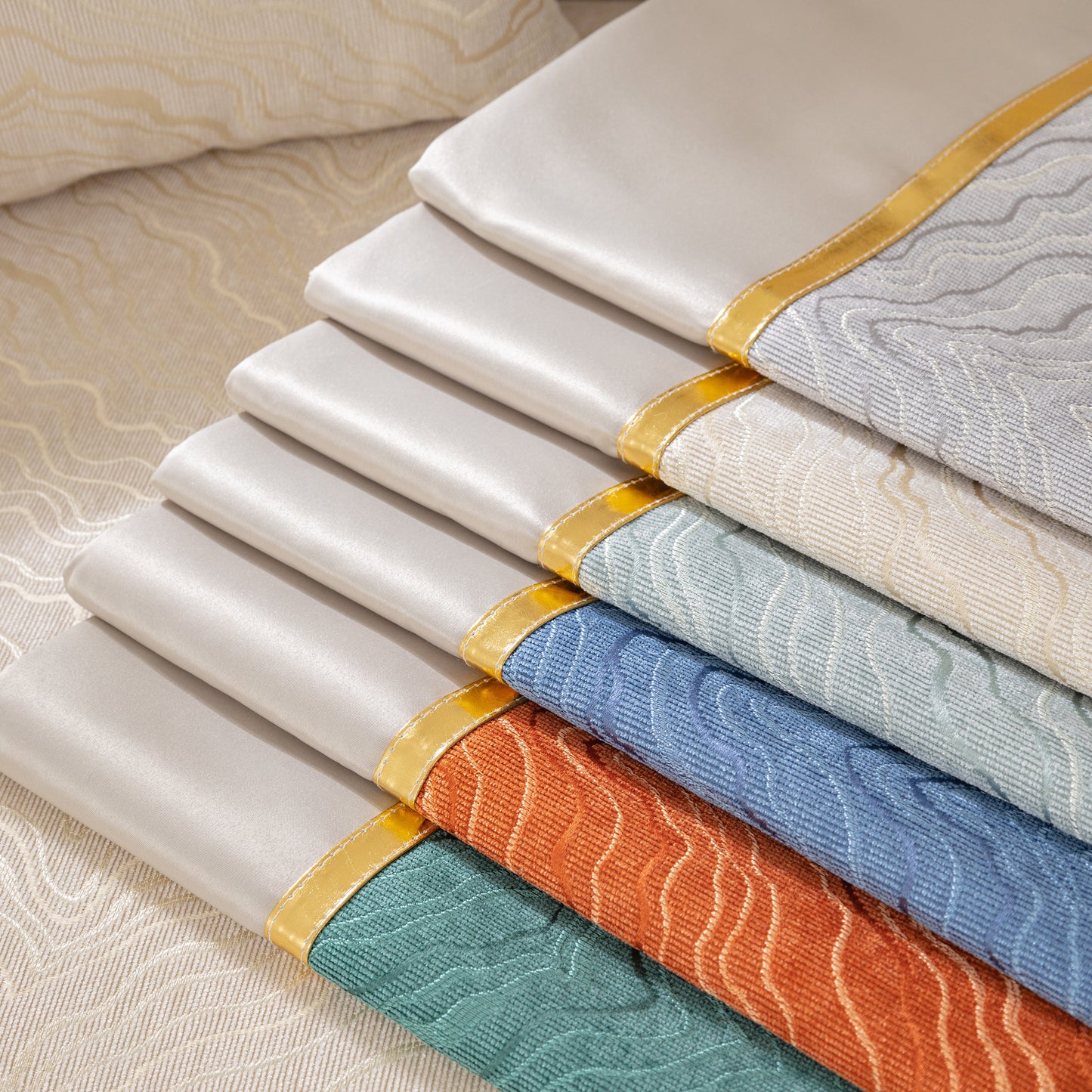 Modular Sofa Cover for Sectionals, Gold Striped Non-Slip Couch Protector in assorted colors and wave pattern texture.