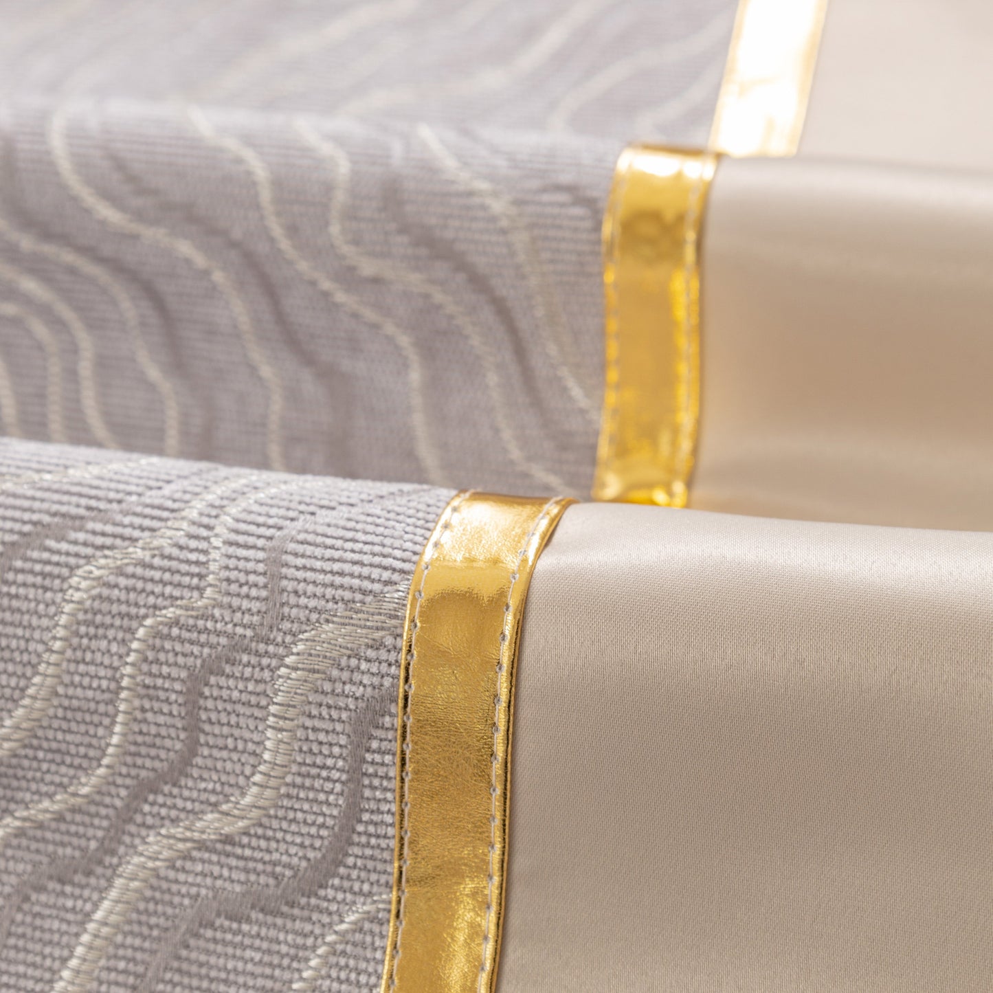 Modular Sofa Cover for Sectionals, Gold Striped Non-Slip Couch Protector with wave pattern and gold accents.