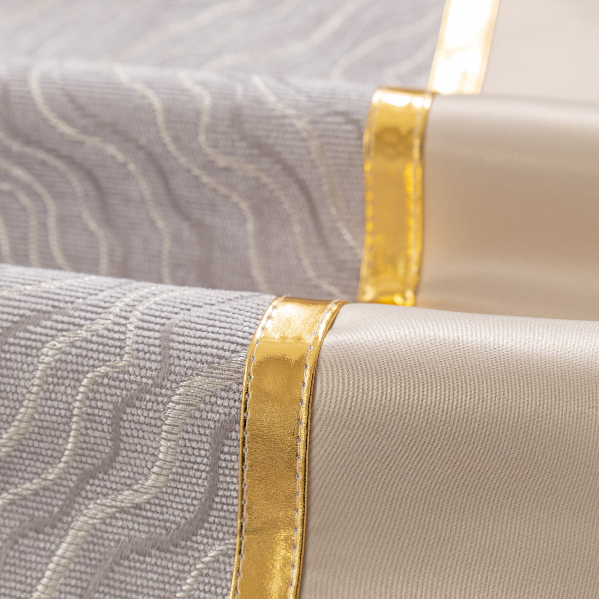 Modular Sofa Cover for Sectionals, Gold Striped Non-Slip Couch Protector with wave pattern and gold accents.