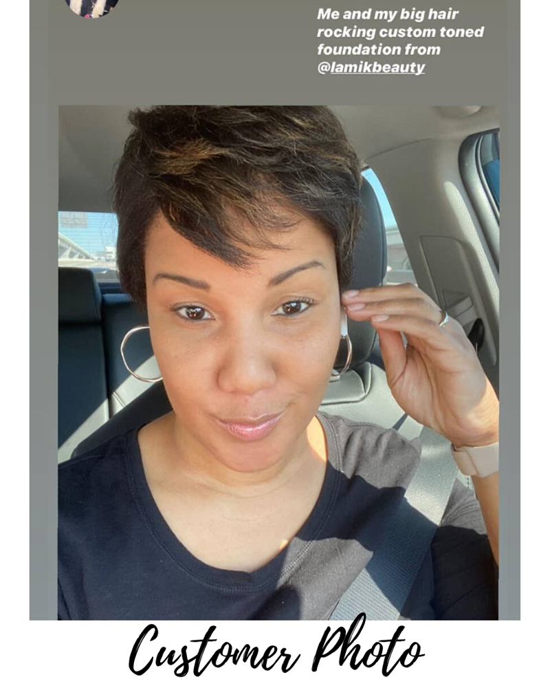 Customer showcasing Custom Blend Foundation by LAMIK Beauty