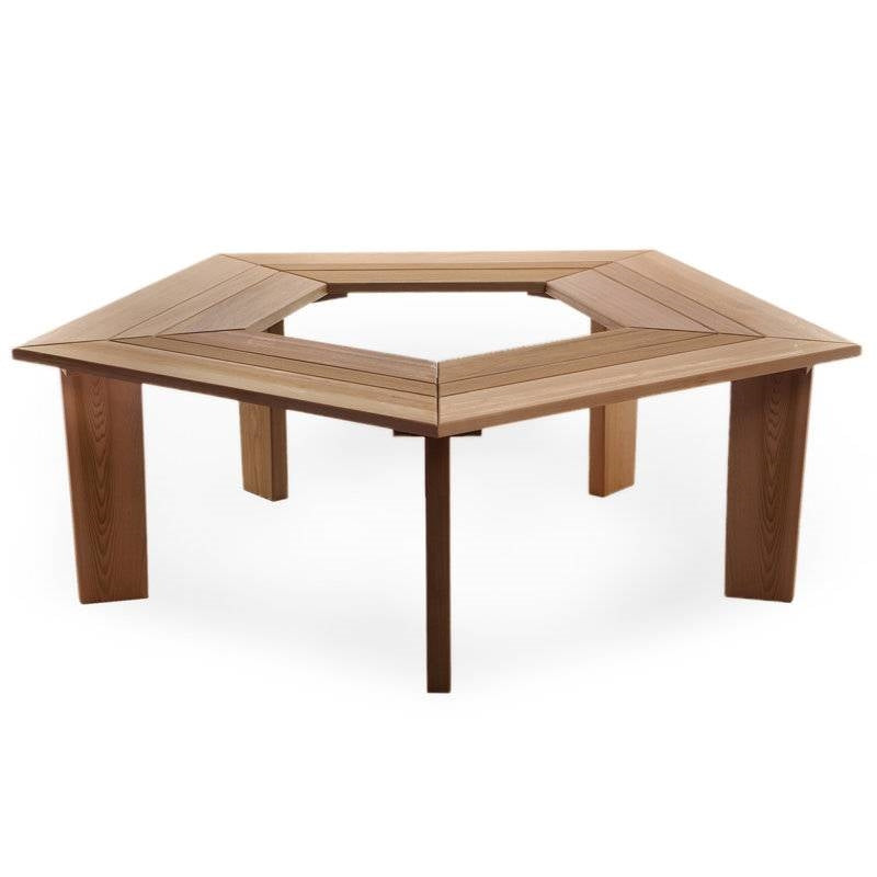 Solid Cedar Wood Outdoor 5 Sided Pentagon Tree Wrap Garden Bench, traditional style, cedar finish, weather and water resistant.