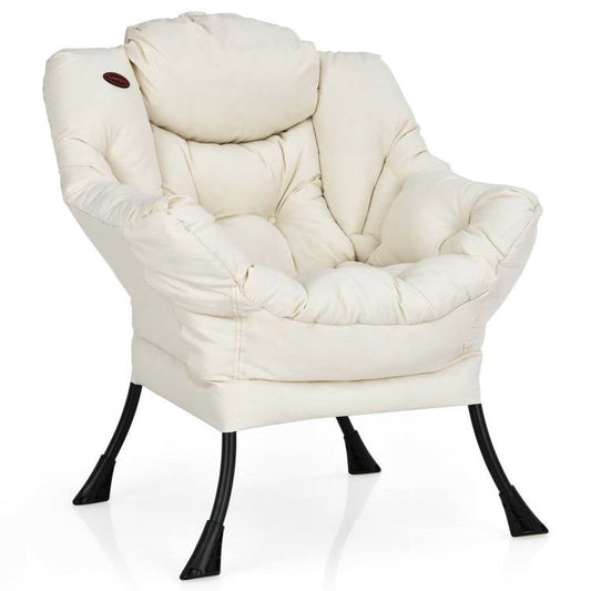 Upholstered Contemporary Cushioned Accent Chair with Side Pocket in Beige for dorm room seating