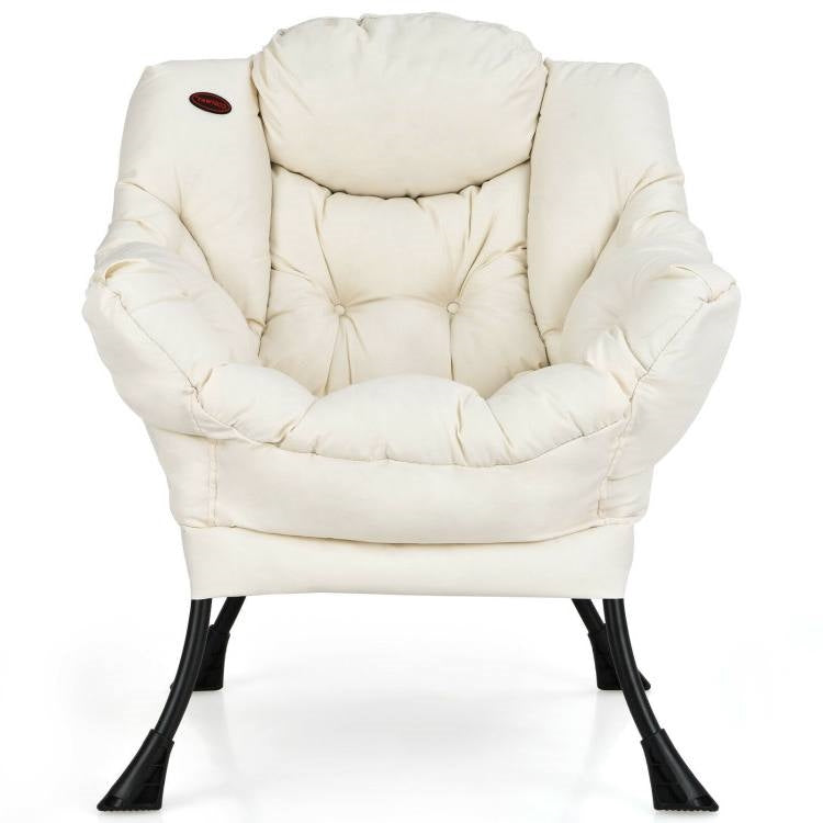 Upholstered Contemporary Cushioned Accent Chair with Side Pocket in Beige, perfect for dorm rooms, offers plush comfort and style.