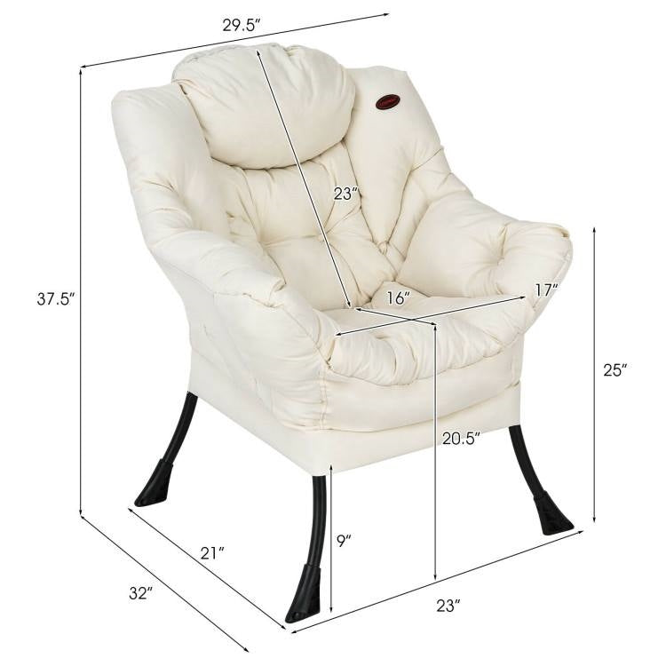 Dimensions of the Upholstered Contemporary Cushioned Accent Chair with Side Pocket in Beige.