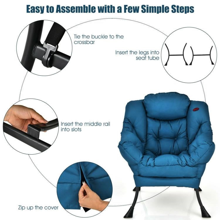 Assembly instructions for Modern Cushioned Accent Chair with Side Pocket in Navy Blue Upholstered Fabric.