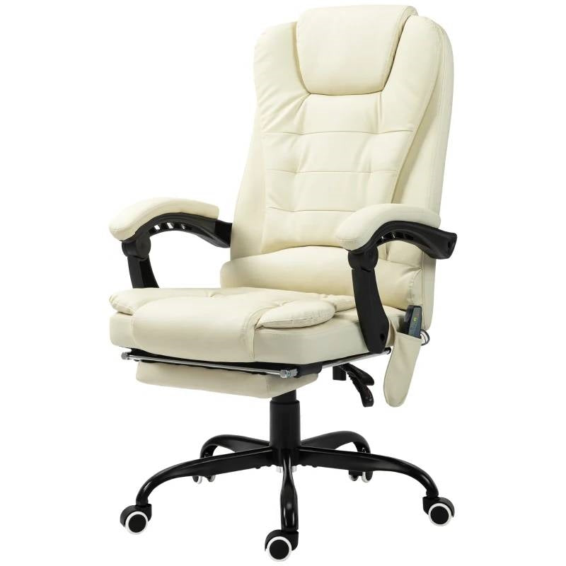 Cream 7 Mode Vibrating High Back Executive Massage Adjustable Office Chair with padded armrests, recline, and footrest.