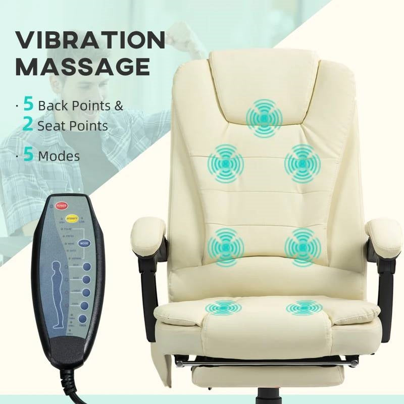 Cream 7 Mode Vibrating High Back Executive Massage Adjustable Office Chair with remote control showing vibration modes.