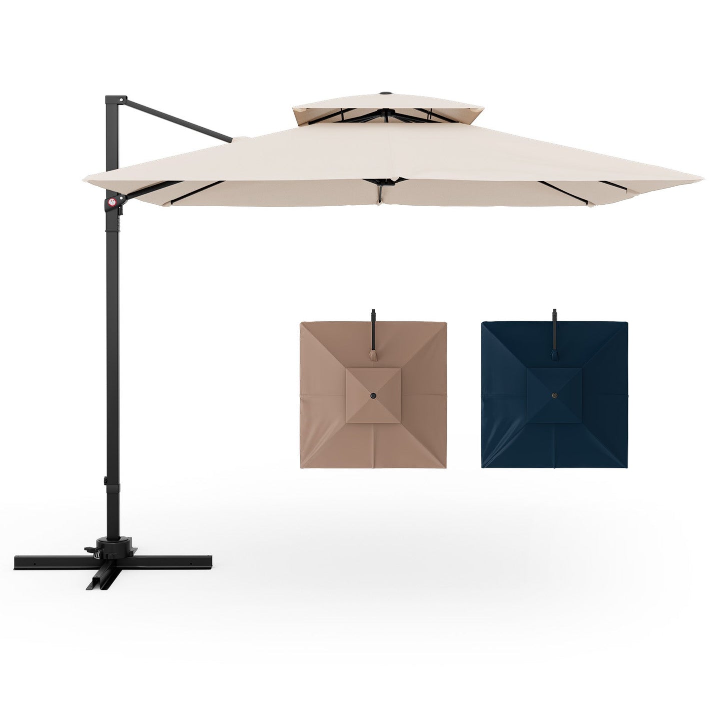 9.5 Feet Cantilever Patio Umbrella with 360° Rotation and Double Top-Beige with sturdy design and vented top for optimal shade