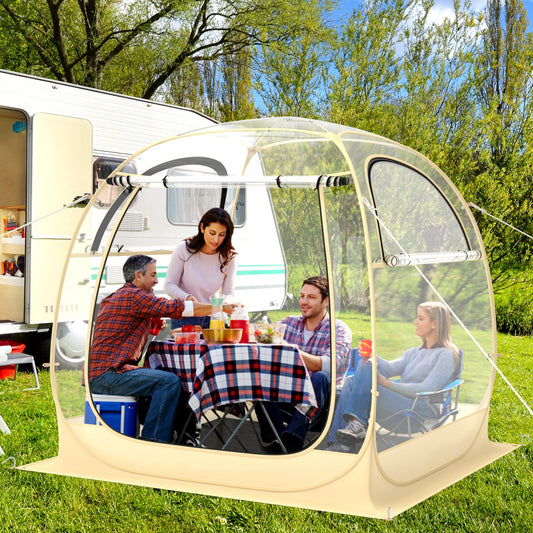 Instant Pop up Sports Tent with Carrying Bag and Floor Mat for 1-2/5-6 People-M set up outdoors with campers inside