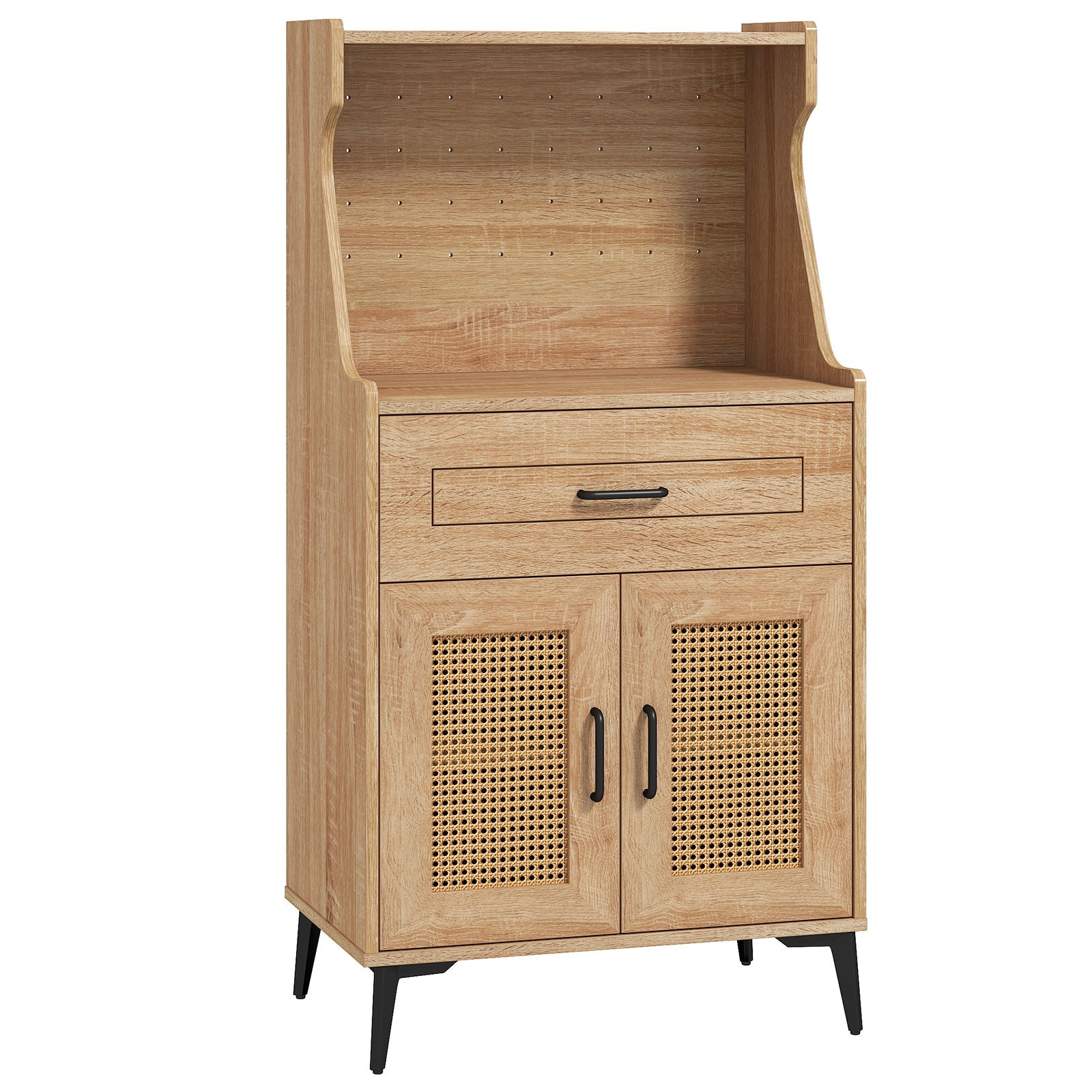 Coffee Bar Cabinet with Pegboard Storage Drawer and Adjustable Shelf-Oak featuring ample storage and sleek design