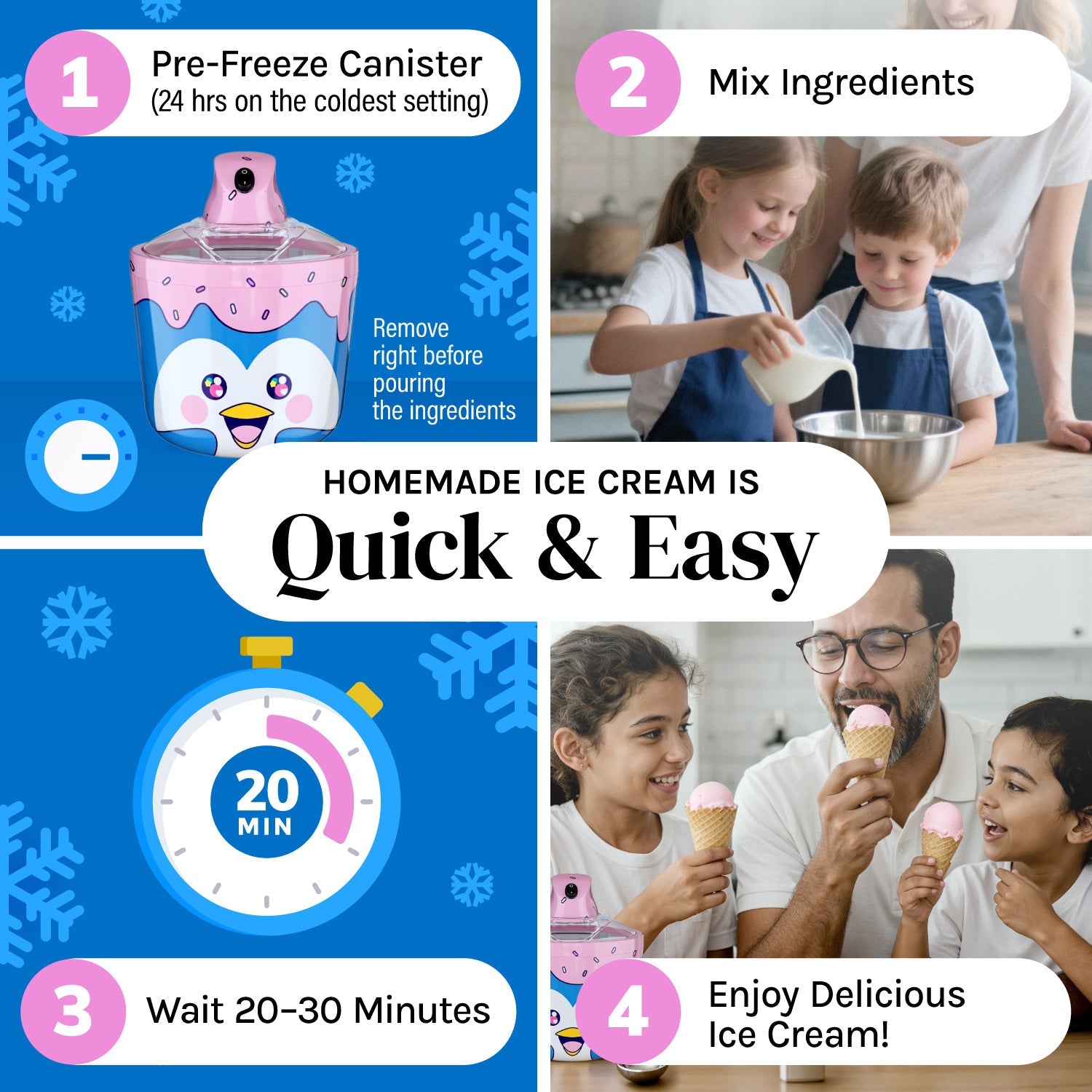 Step-by-step guide to making ice cream with Ice Cream Maker Machine for Kids – 1.2 Quart Electric Ice Cream Makers.