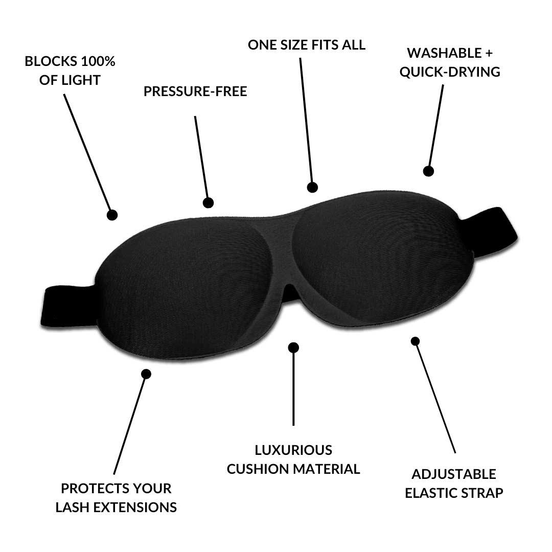 Beauty Sleep | Deep Domed Eye Mask with protection for lash extensions, adjustable strap, and light-blocking design.