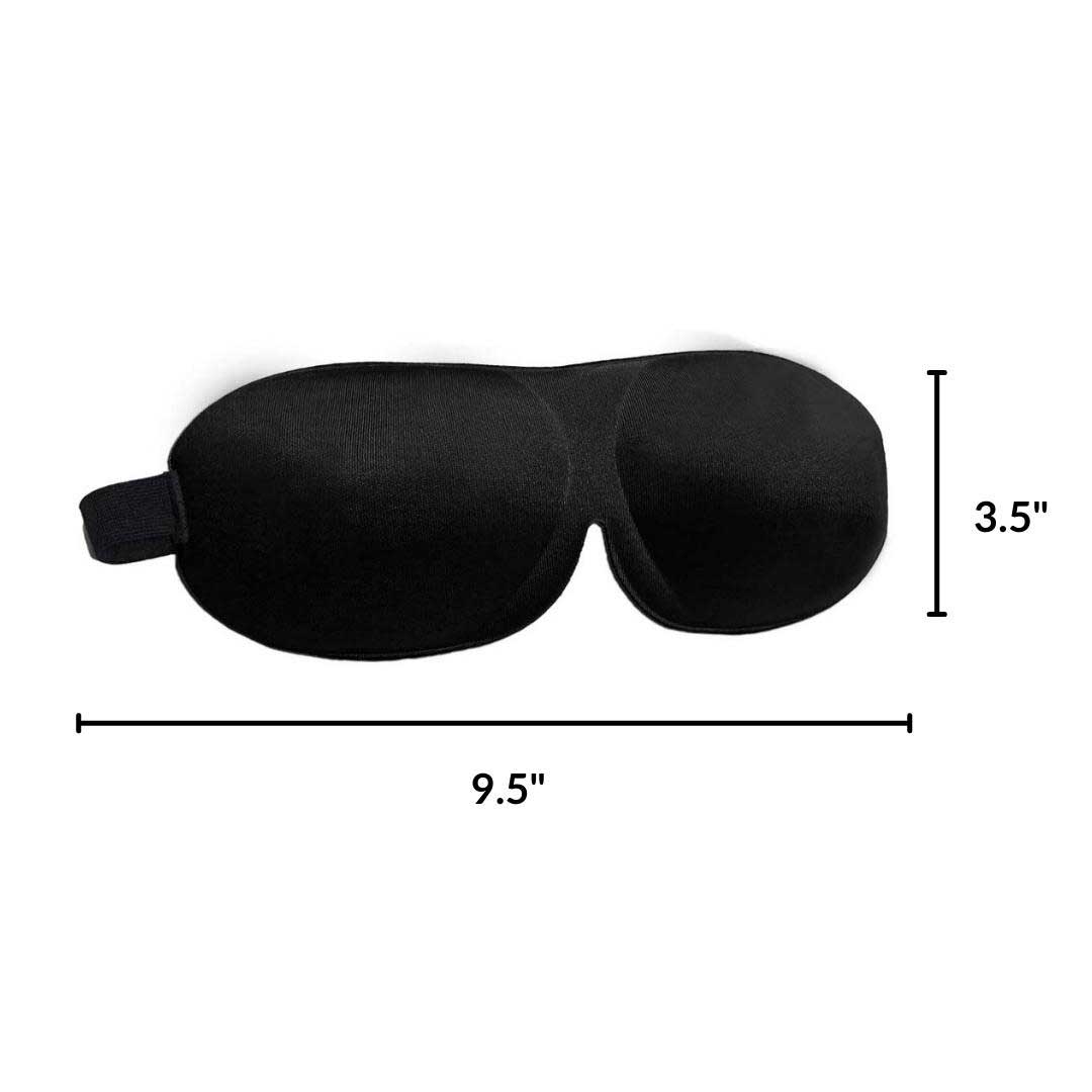 Beauty Sleep | Deep Domed Eye Mask with adjustable strap, shown with size dimensions 9.5 inches by 3.5 inches