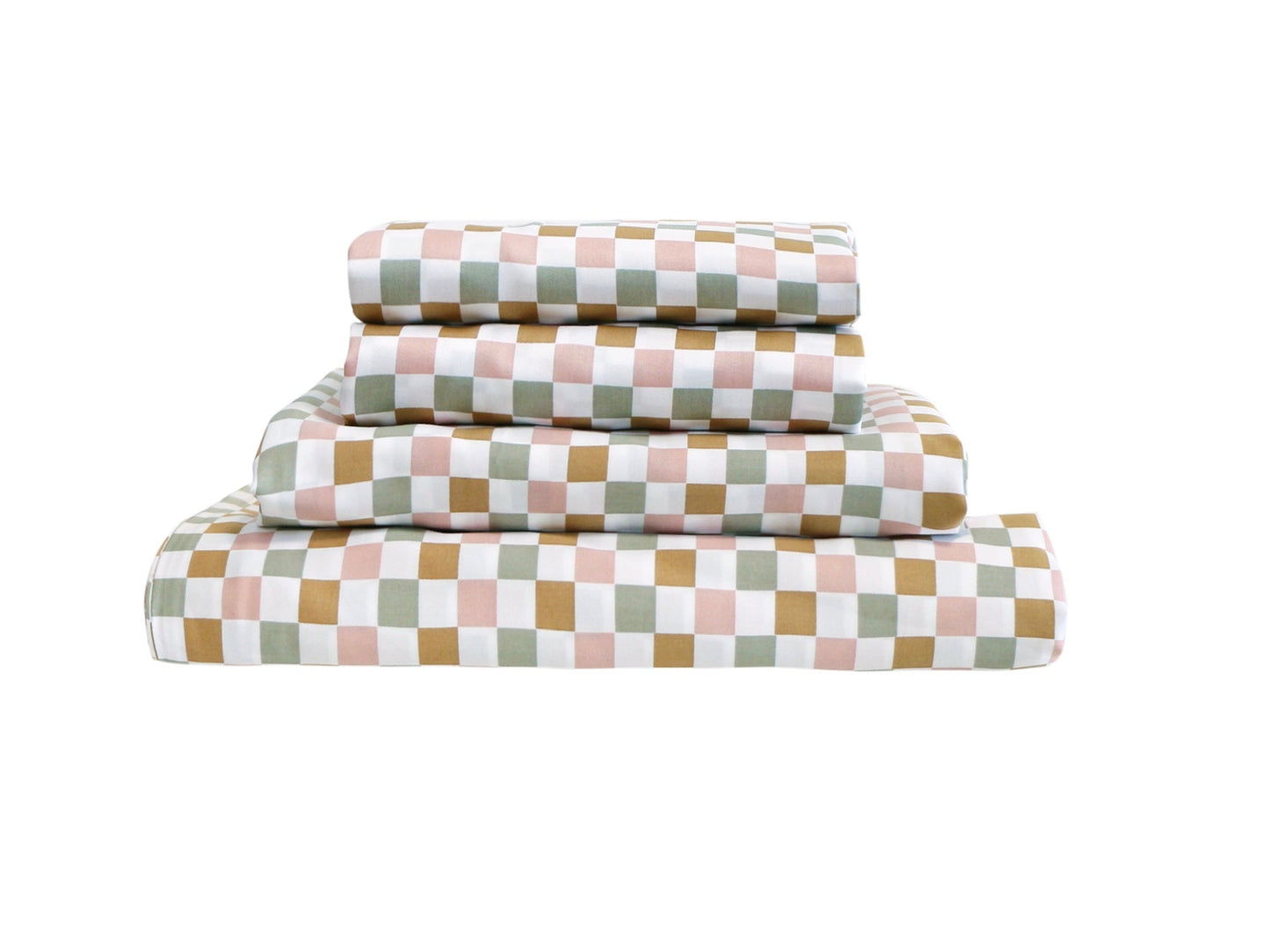 SHNUGGLE Bedding Set Colorful Checker stacked with colorful checker pattern, wrinkle-resistant, soft cotton sheets front view