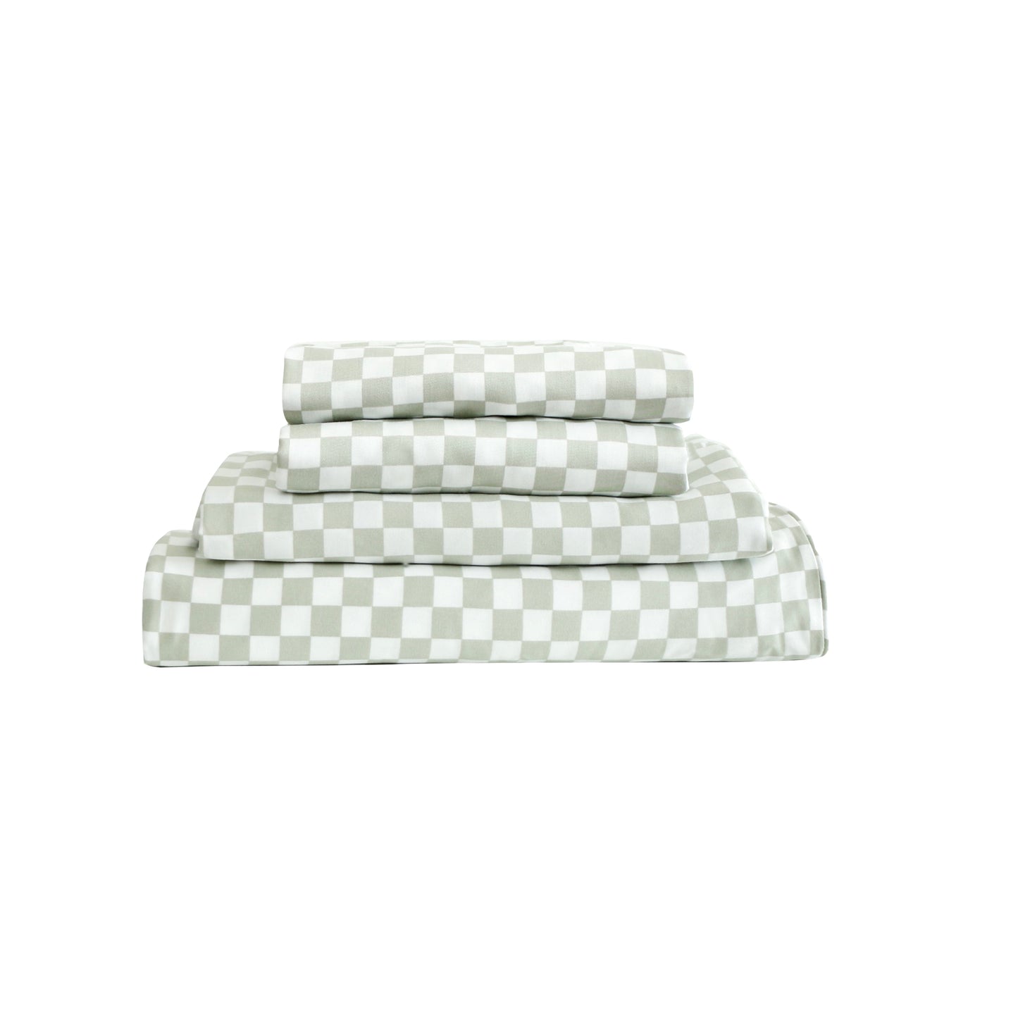 SHNUGGLE Bedding Set Sage Checker in soft cotton with checkered design, ideal for comfortable and easy bedding use.